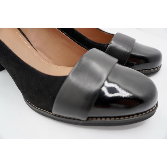Clarks Farah Brae Black‎ Suede Patent Block Heel Pumps 11 Dark Academia 35-04 - Picture 14 of 14